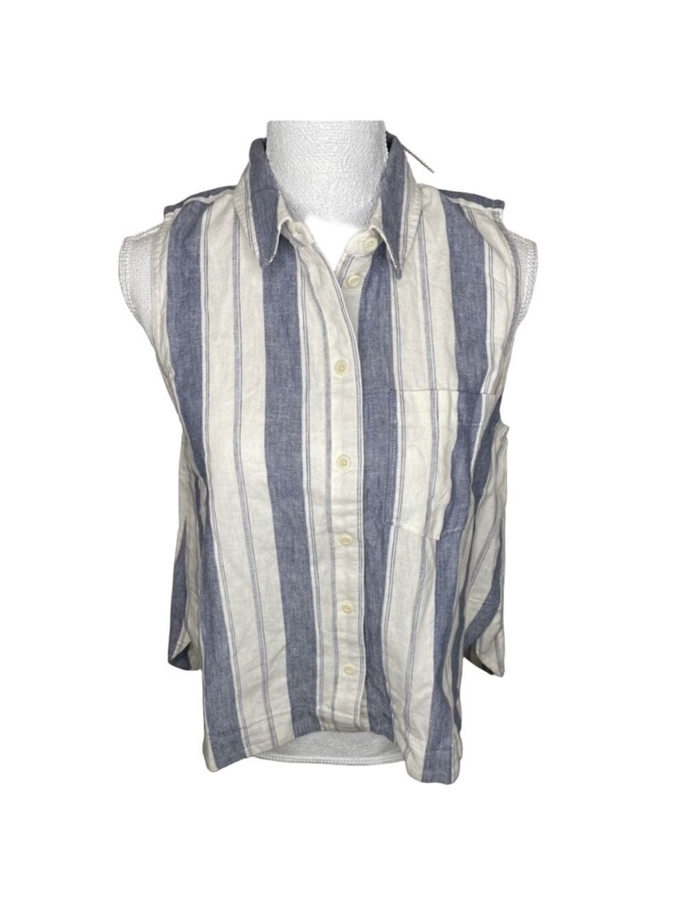 NWT Madewell Sleeveless Linen Button-Down Shirt Size M Blue Striped